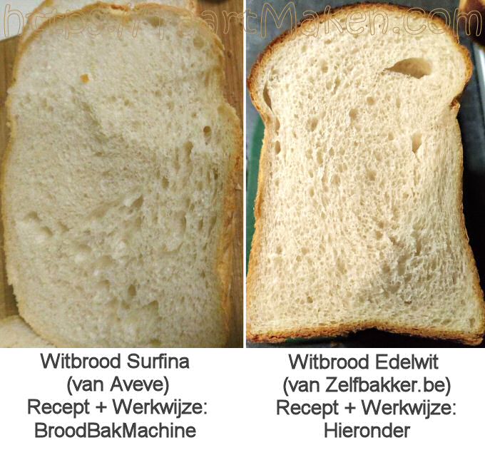 2 sneden wit brood, gebakken links let Surfine, rechts met Edelwit
